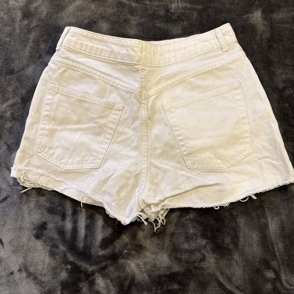 TopShop Moto-Mom Denim Shorts-Raw Hem-White-Size US 6/UK 10 - Picture 10 of 12